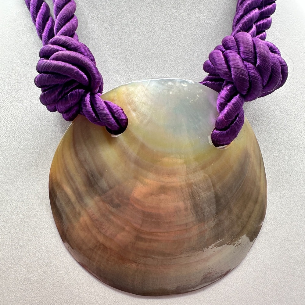 Vintage 90s Women's Purple Silk Cord Shell Pendant Necklace Set of 2 Y2K